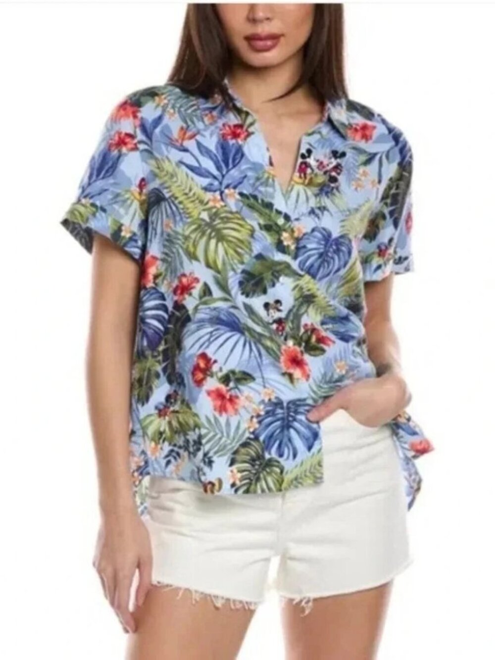 Disney Tommy Bahama Shirt Top Womens Medium Jungle Jubilee Mickey Minnie Linen